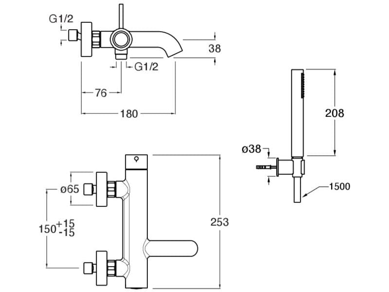 Однорычажный набор для ванны с 3 отверстиями и ручным душем CRISTINA Rubinetterie Phi ARCH-00003088 - Вид №1