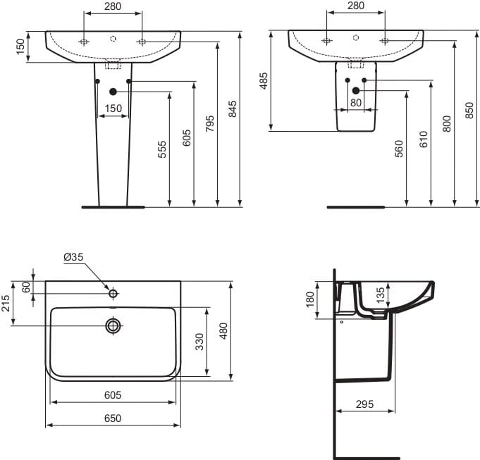 Прямоугольная раковина на колонне с переливом Ideal Standard i. life B ARCH-00078385 - Вид №5