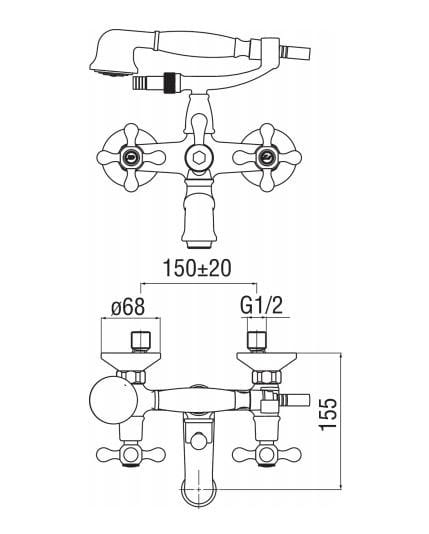 Настенный смеситель для ванны с ручным душем Nobili Грация ARCH-00055123 - Вид №2