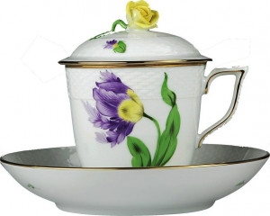 71928 Herend Чашка для травяного чая с блюдцем 200мл "Китти" (фиолетовая) Фарфор, Керамика