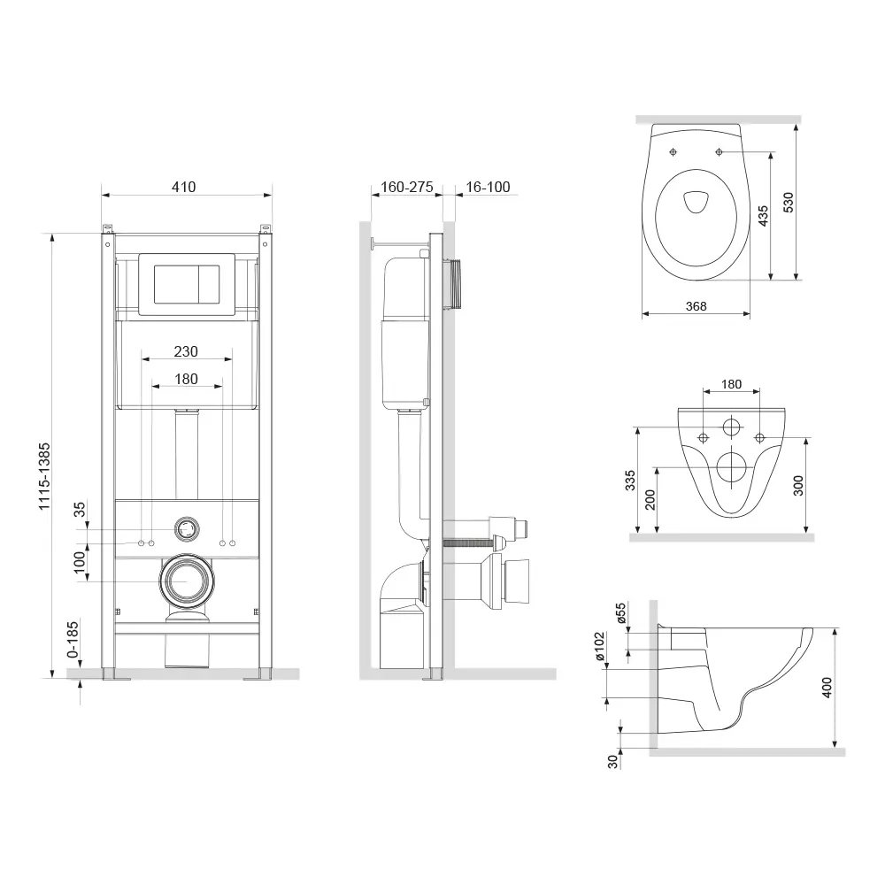 Комплект инсталляция и унитаз Damixa Edder, микролифт, без ободка STLM-2168389 - Вид №1