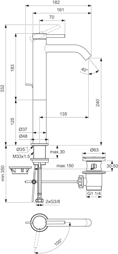 Однорычажный смеситель для раковины с автоматическим сливом Ideal Standard Ceraline Nuovo ARCH-00095078 - Вид №1