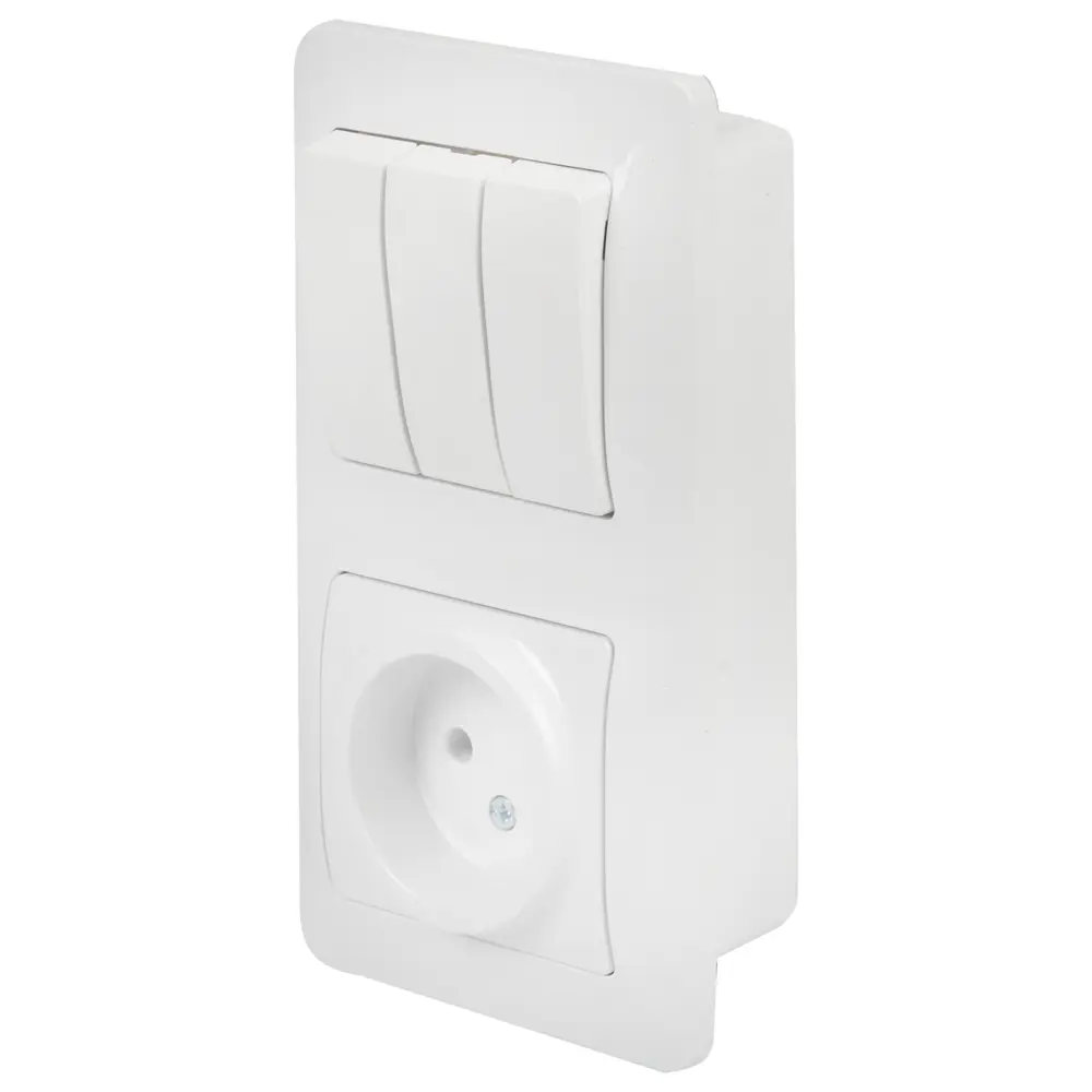 Блок выключатель с розеткой встраиваемый Schneider Electric Glossa 3 клавиши, без заземления, цвет белый STLM-2120811 - Вид №1