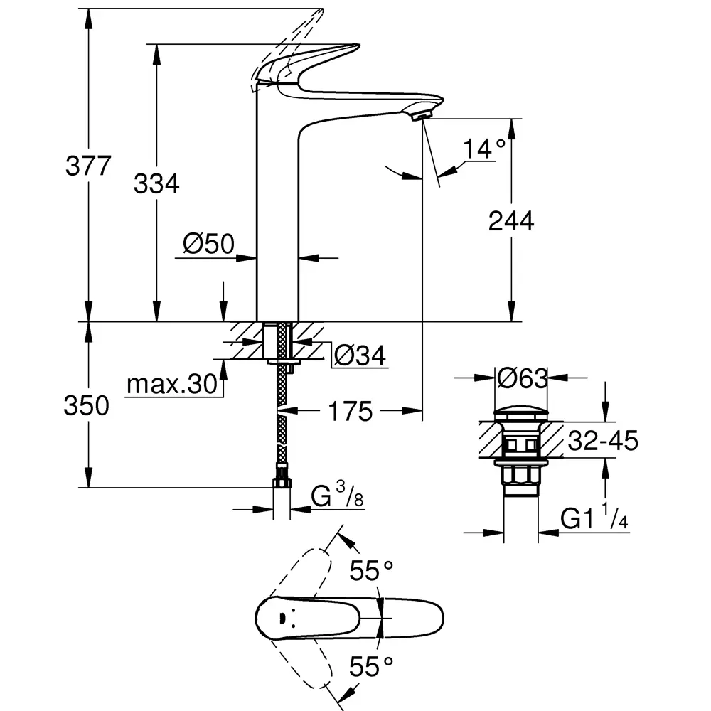 Смеситель для раковины Grohe Wave высокий однорычажный цвет хром STLM-2113283 - Вид №6