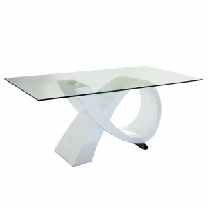 Обеденный стол стеклянный с белым основанием 180 см Louis Vuitton ESF FASHION 044038 Белый;прозрачный