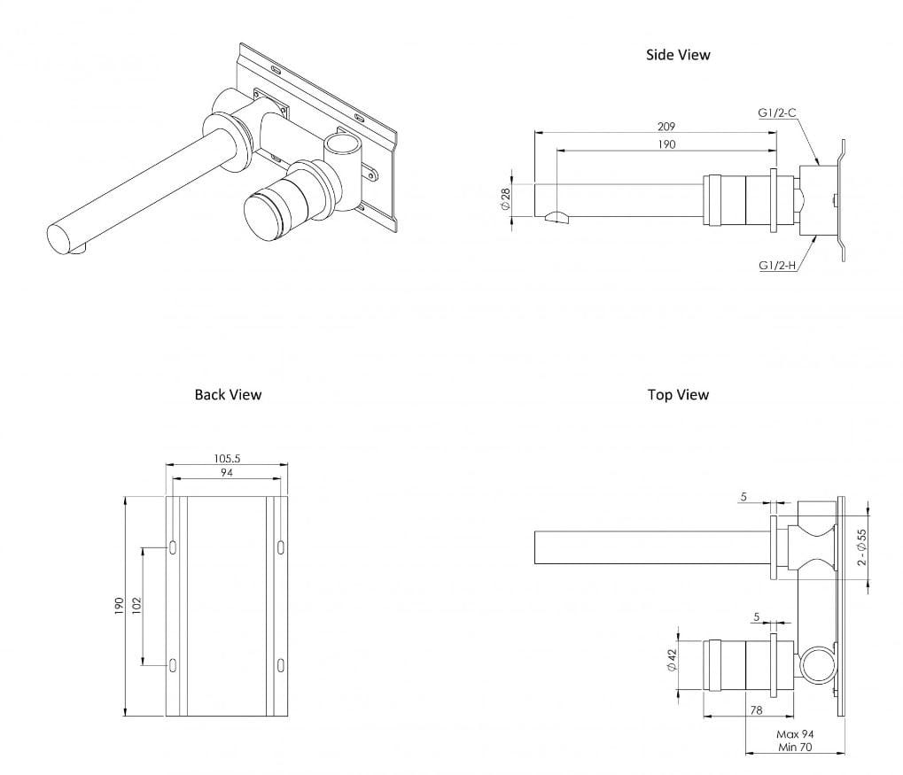 Настенный смеситель для раковины из нержавеющей стали с 2 отверстиями LUSSO Urban ARCH-00013155 - Вид №4
