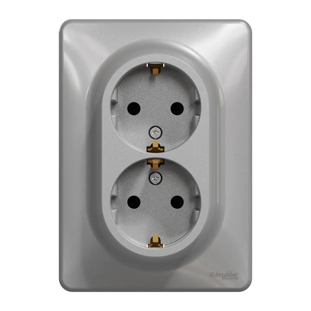 Двойная розетка встраиваемая Systeme Electric Sedna Design с заземлением, цвет алюминий STLM-2073081