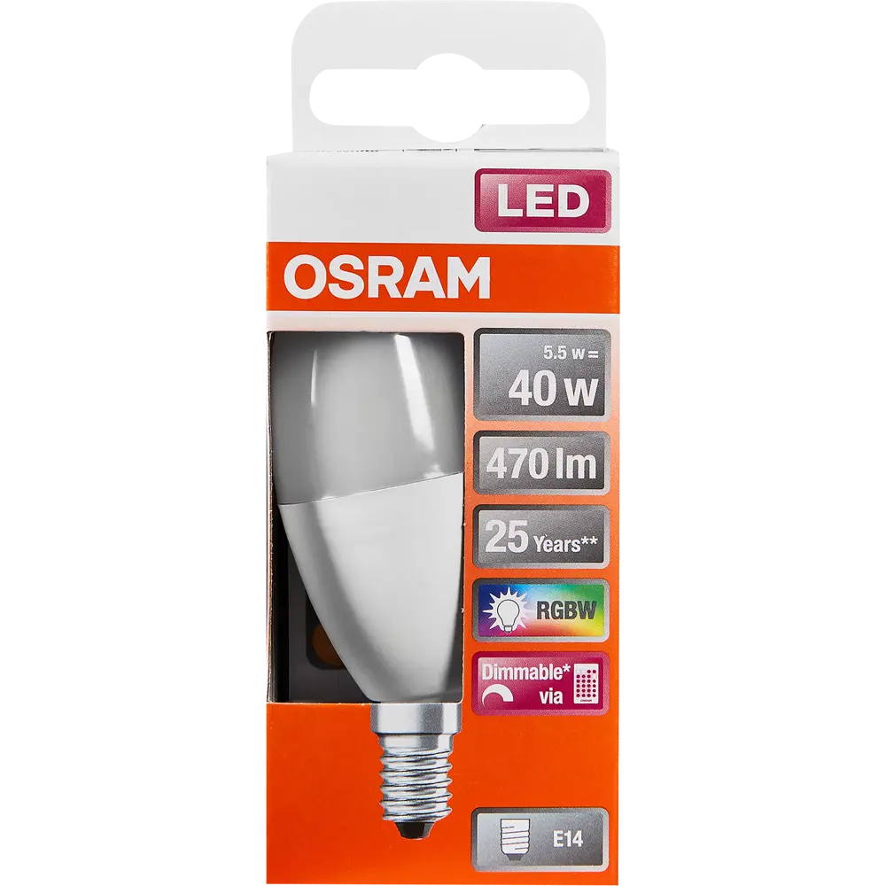 Лампа светодиодная Osram E14 220-240 В 5.5 Вт свеча матовая 470 лм, регулируемый цвет света RGBW, для диммера 82911571 STLM-2195903  - Вид №5