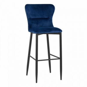 Полубарный стул с мягкой спинкой темно-синий с черными металлическими ножками "Лилиан" STOOL GROUP  00-3881786 Синий