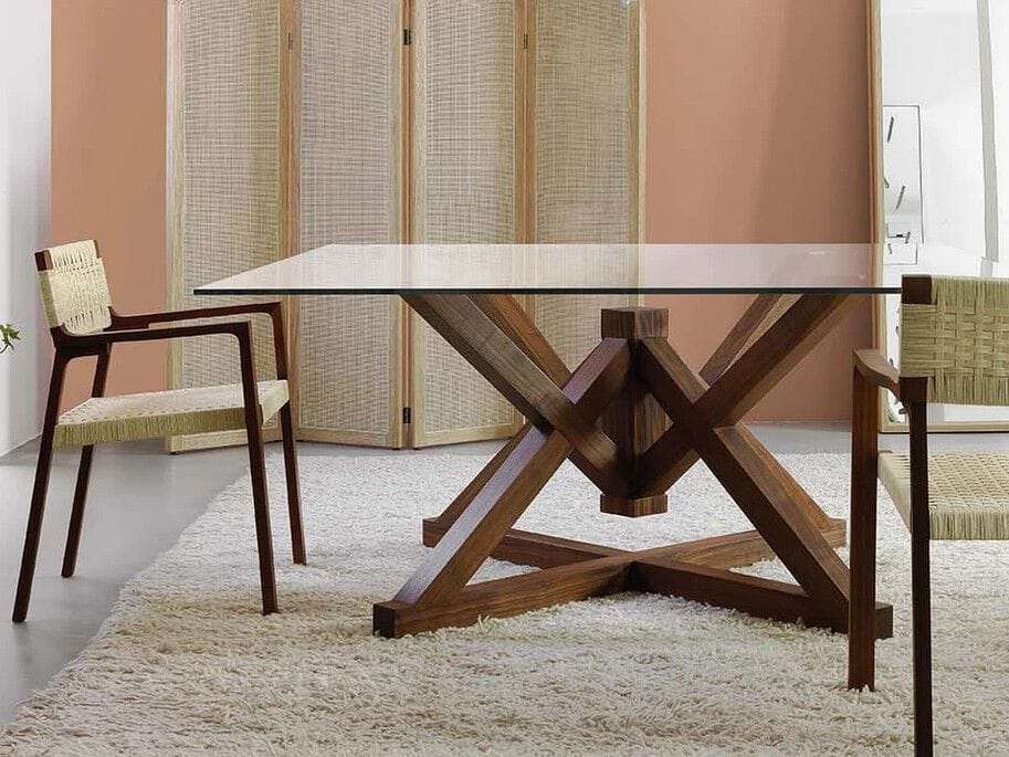 Квадратный обеденный стол из дерева и стекла Lando MONACO ARCH-00102392 - Вид №1
