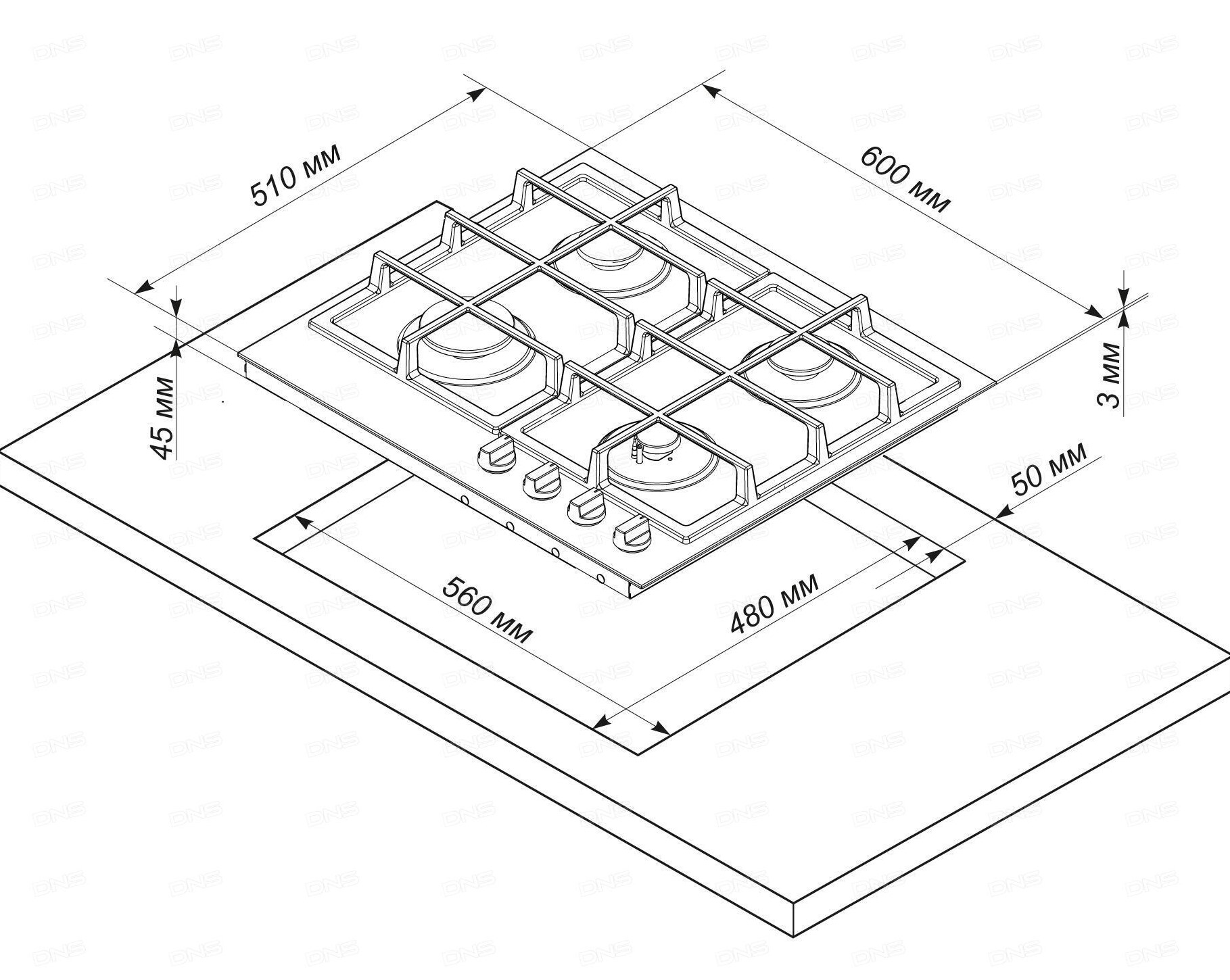 8191957 Газовая варочная поверхность De Luxe TG4_750231F-078 STDN-0011976 - Вид №5