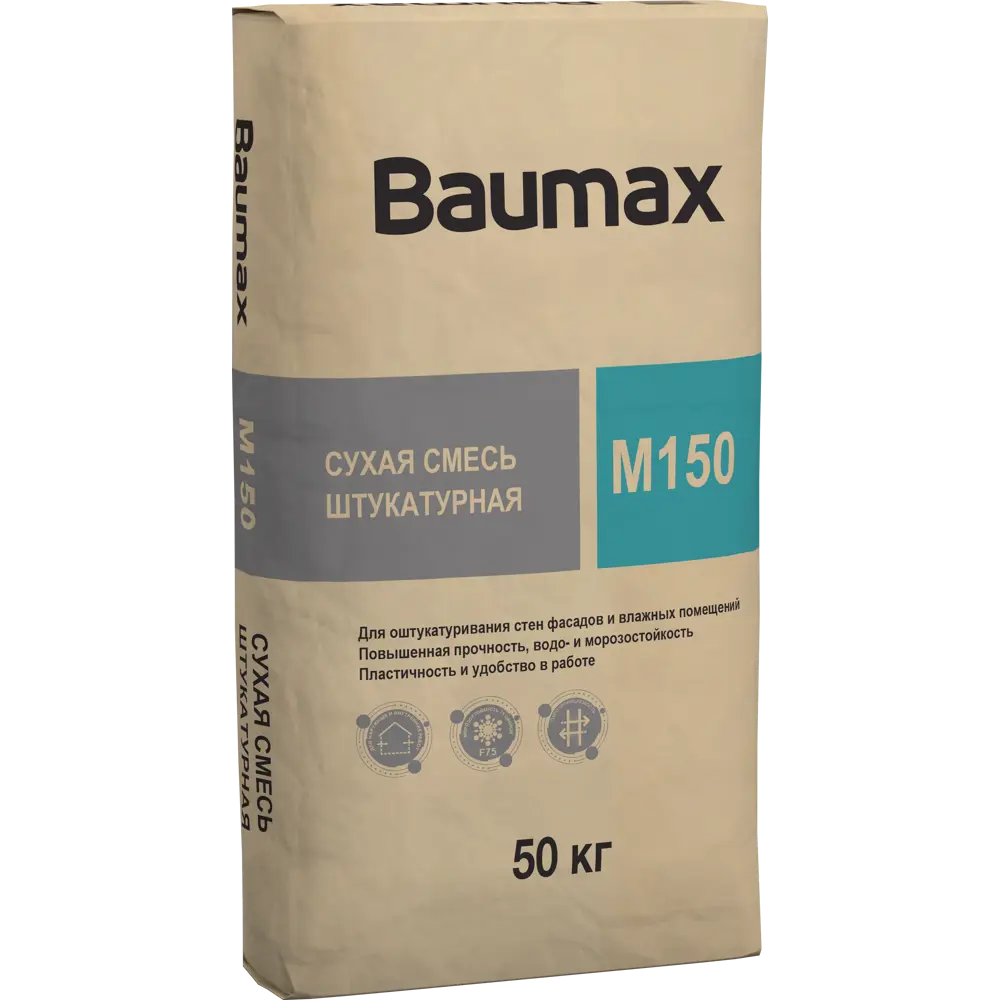 82186824 Смесь цементно-песчаная M150 (ЦПС) Baumax Штукатурная 50 кг STLM-0021612