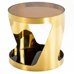 Приставной столик круглый золотой с фигурной основой Golden Dragon PUSHA PUSHA 062888 Золото;коричневый