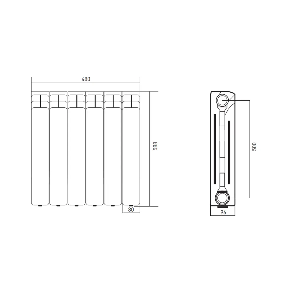 Радиатор секционный Equation Aluminium 500/96 6 секций боковое подключение алюминий белый STLM-2068445 - Вид №5