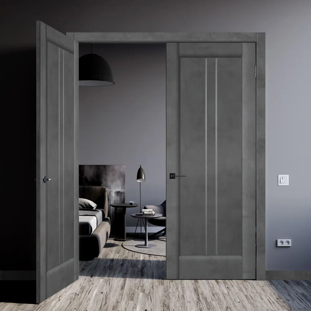 Комплект двери Сиэтл со стеклом 80x200 см ПВХ цвет лофт тёмный с добором 100 мм VELLDORIS STLM-2201285 - Вид №3