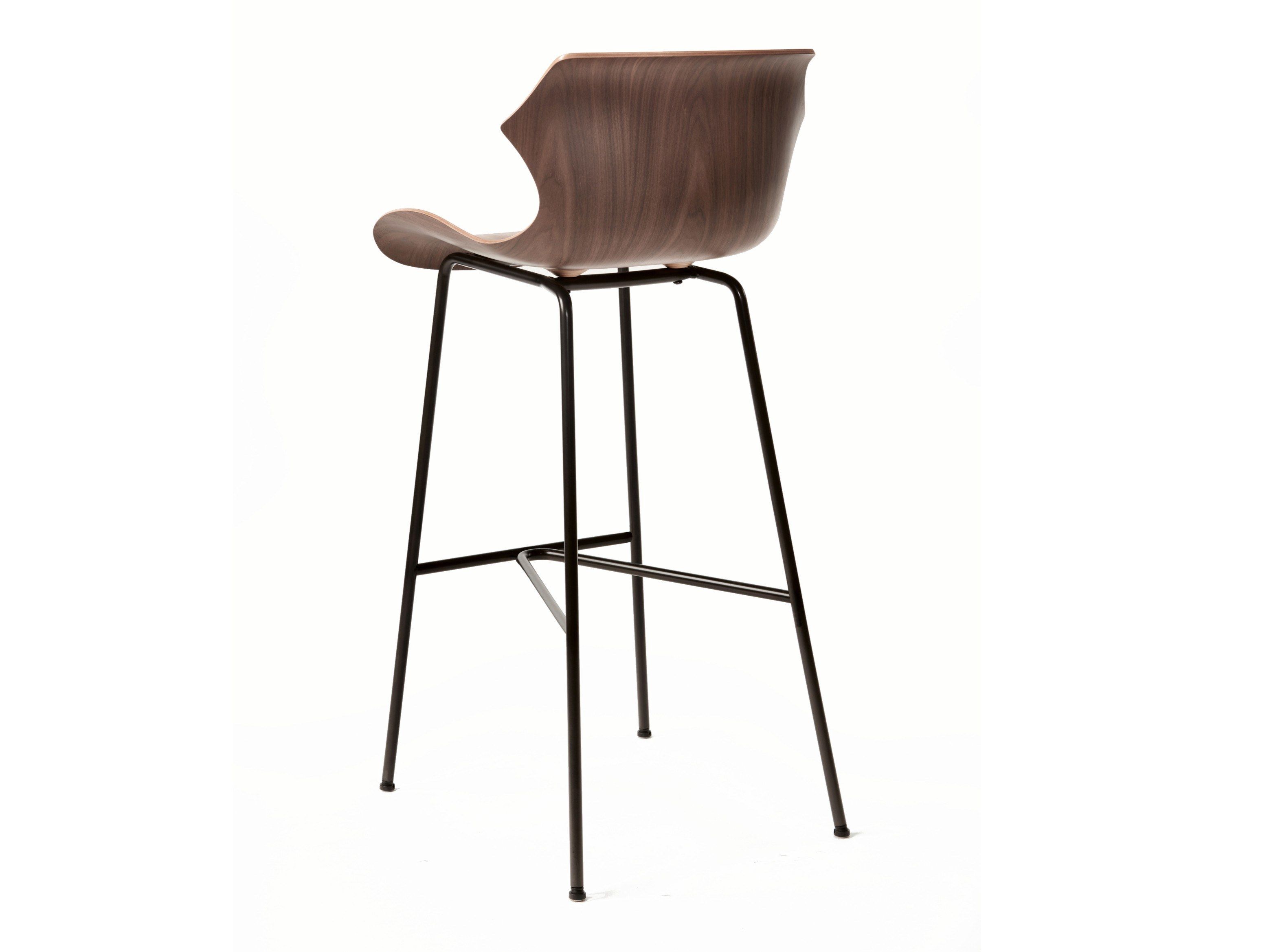 Стальной и деревянный барный стул со спинкой BassamFellows Petal ARCH-00059576 - Вид №2