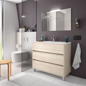 85139 SALGAR Комплект мебели для ванной ARENYS 1000 OAK CALEDONIA + Раковина + Зеркало + Свет Дуб Каледония