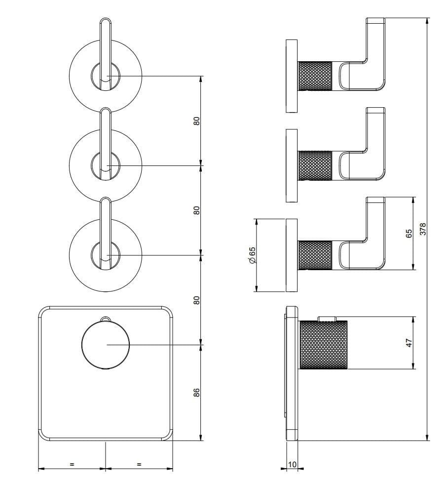 Металлический термостатический смеситель для душа с 4 отверстиями Gessi гравированный ARCH-00079801 - Вид №4