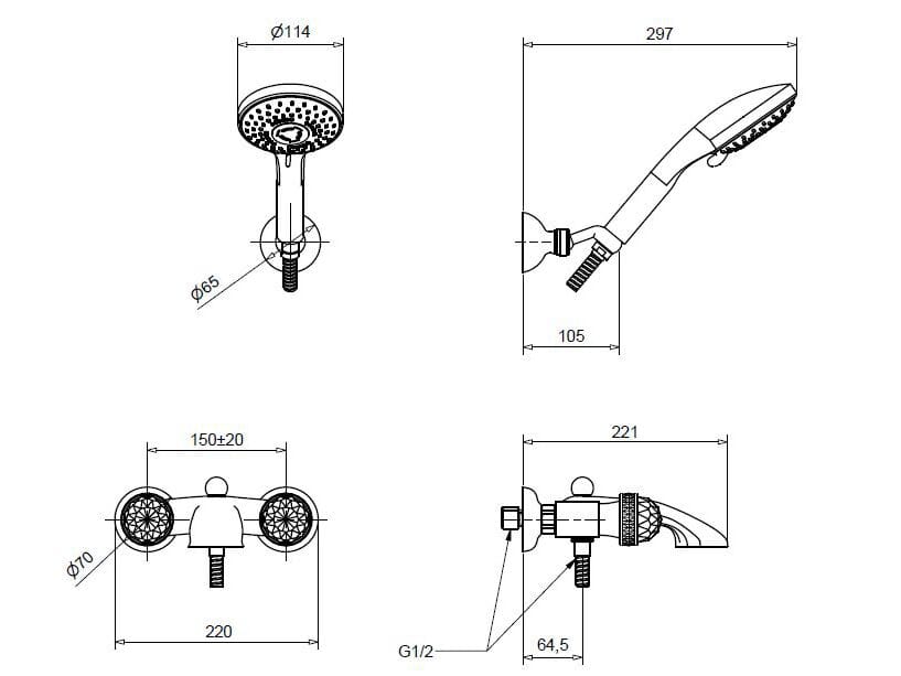 Хромированный латунный настенный смеситель для ванны Bugnatese Axo ARCH-00127324 - Вид №2