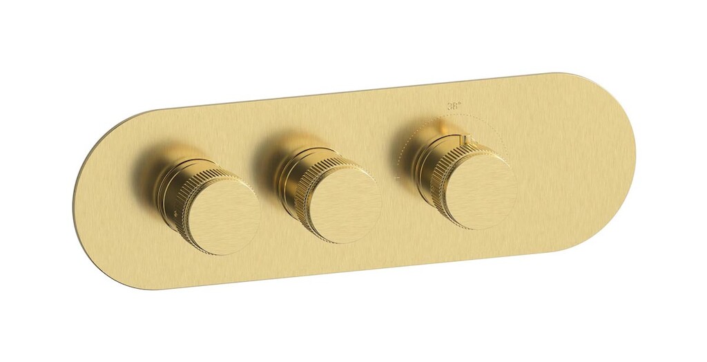 Комплект наружных частей термостата на 2 потребителей - горизонтальная овальная панель с ручками Reflex WE ARE IB eua222isnrx Brushed Pale Gold Aqua