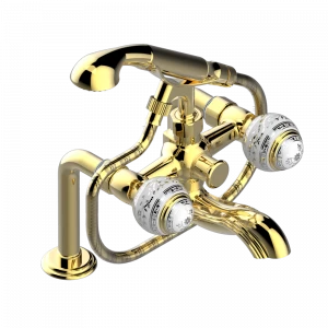 A7G-13G Смеситель для ванны/душа устанавливаемый на борту на два отверстия с душем и шлангом - 150 мм между центрами Thg-paris Marquise белый с платиновым декором Покрытие PVD золотистый цвет