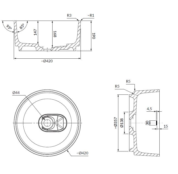 Круглый умывальник из композитного материала OMNIRES Cadence M+ ARCH-00120322 - Вид №3