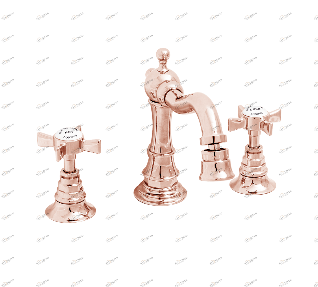 Gentry Home Смеситель для раковины Style на три отверстия с всплывающей пастой Ascot Розовое золото GH101619 