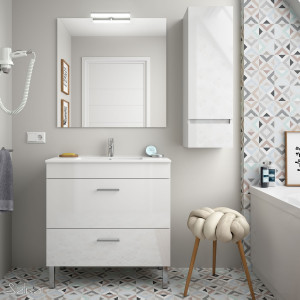 27223 SALGAR Комплект мебели для ванной ALMAGRO 600 WHITE GLOSS LACQUERED + Раковина + Зеркало + Свет Глянцевый белый