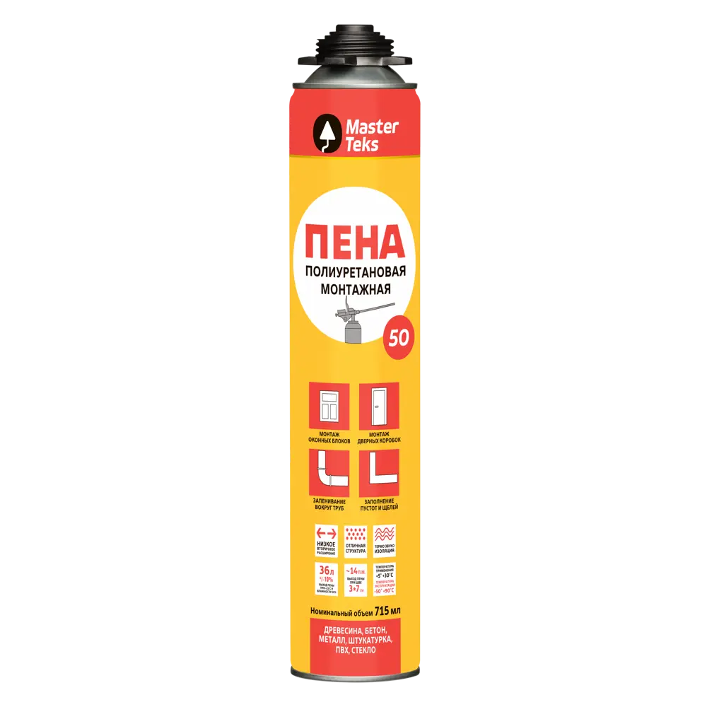 Пена монтажная профессиональная Masterteks 50 летняя 715 мл цвет желтый STLM-2162693