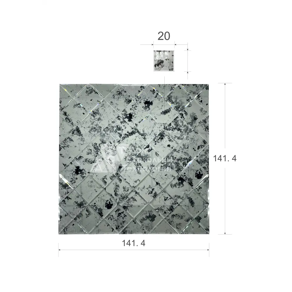 Зеркальная плитка ДСТ панно на стену Античность 141.4x141.4 см квадрат 20x20 см цвет серебро