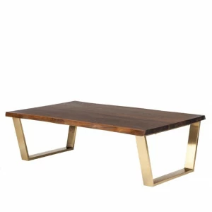 Журнальный столик прямоугольный деревянный с золотыми ножками 137 см LaCreme ICON DESIGNE  178138 Коричневый