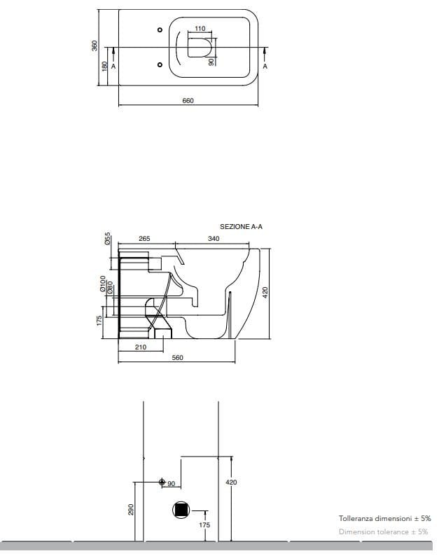 Пол керамический моноблочный туалет Scarabeo Ceramiche Теорема 2.0 ARCH-00082680 - Вид №2