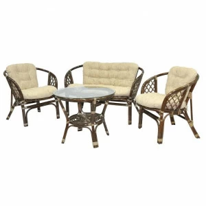 Мебель садовая мягкая бежевая, столик и кресла на 4 персоны Coffee Talk-3 ЭКО ДИЗАЙН ПЛЕТЕНАЯ 009653 Бежевый