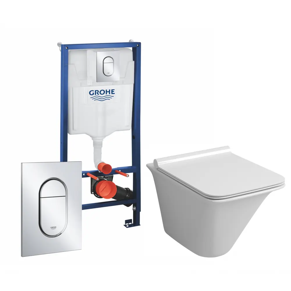 Комплект 3 в 1 инсталляция Grohe Solido 39504000 с подвесным унитазом Grossman GR-4413S, кнопка хром