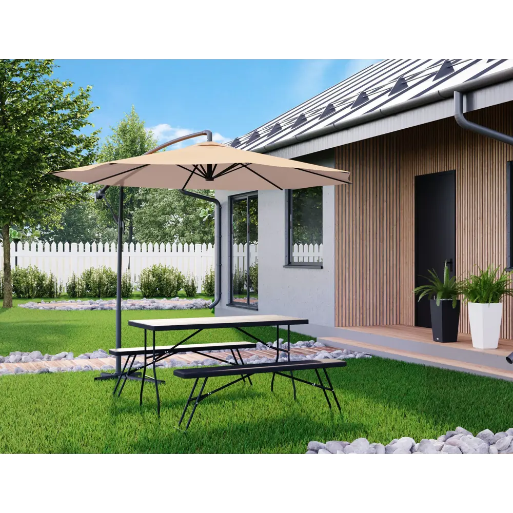 Скамья садовая 137x26x44 см металл/пластик черная/коричневая Santreyd STLM-2028055 - Вид №2