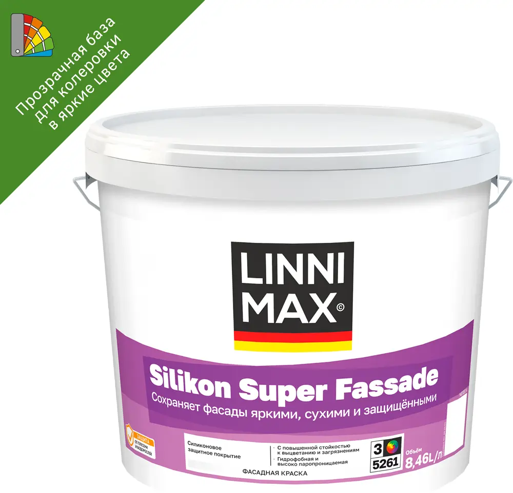 89349606 Краска фасадная Linnimax Silikon Super Fassade моющаяся матовая прозрачная база 3 8.46 л STLM-0857574