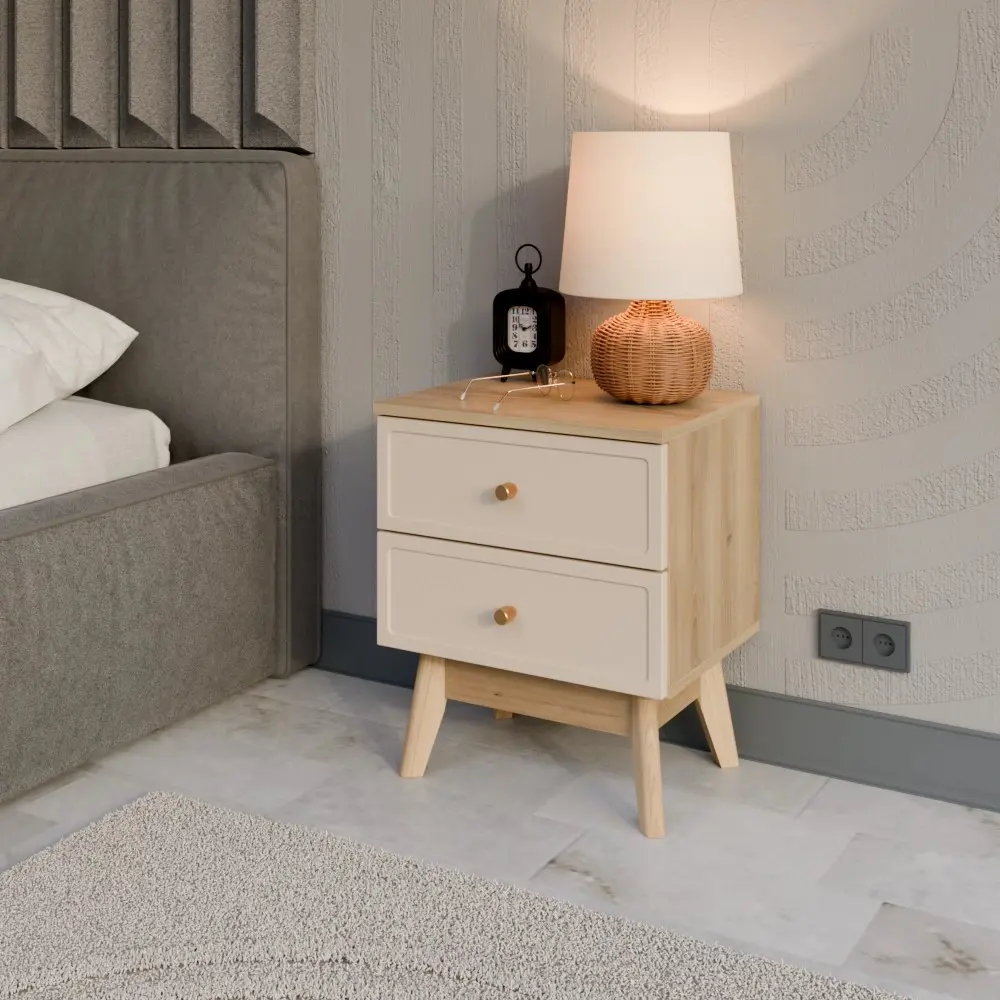 Тумба прикроватная 2 ящика KONSENSA Лион Амьен 45x54x35 см ЛДСП цвет бежевый STLM-2111655 - Вид №10