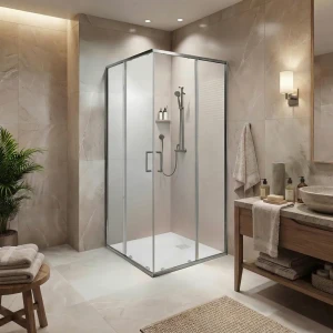 Душевая ширма Fog квадратная 90x90x190см цвет профиля оружейная сталь раздвижная стекло 5мм прозрачное