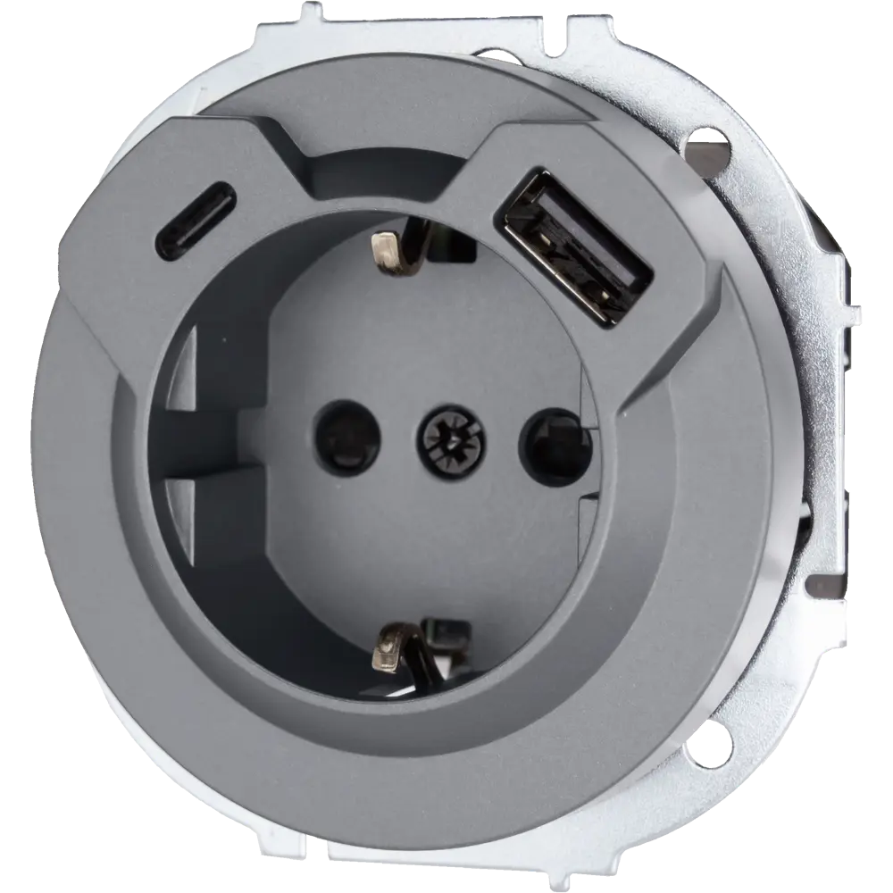 Розетка TC+USB встраиваемая Lezard Osen с заземлением цвет серый STLM-2180089 - Вид №1