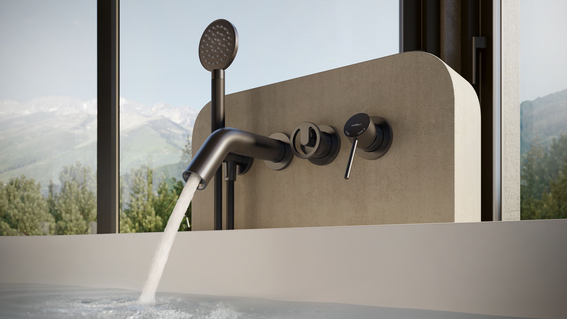 Однорычажный настенный смеситель для ванны с ручным душем Nobili Sole ARCH-00041419 - Вид №1