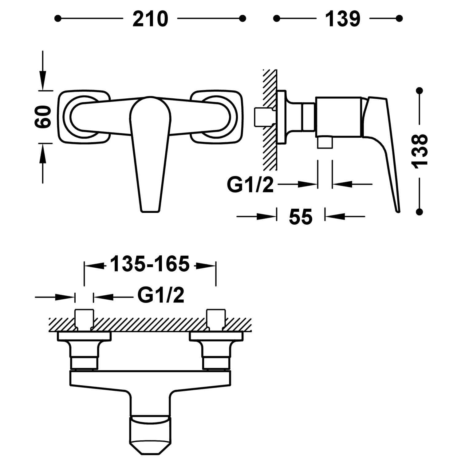 Настенный смеситель для душа CANIGÓ PLUS с одной ручкой -21826701 TRES Canigo - Вид №1