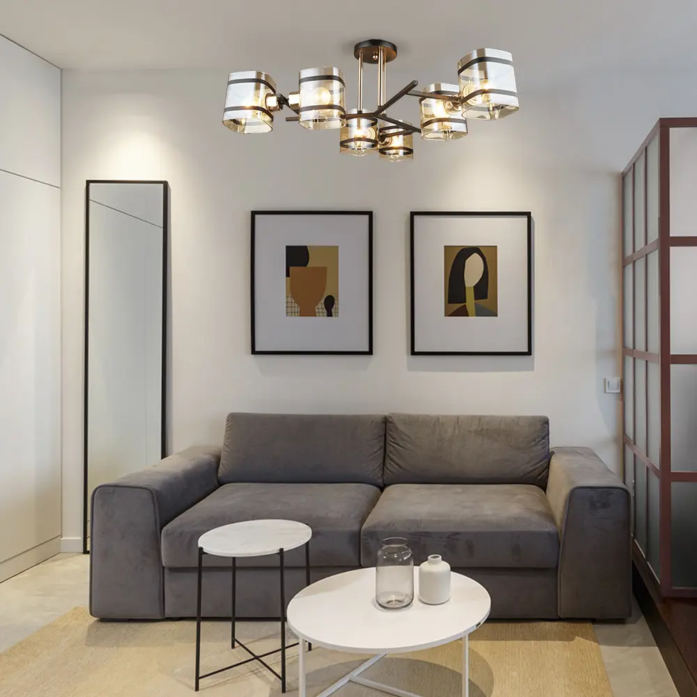 Люстра потолочная Семь огней Класо 6 ламп, 18 м², цвет чёрный/золото STLM-2070651 - Вид №4