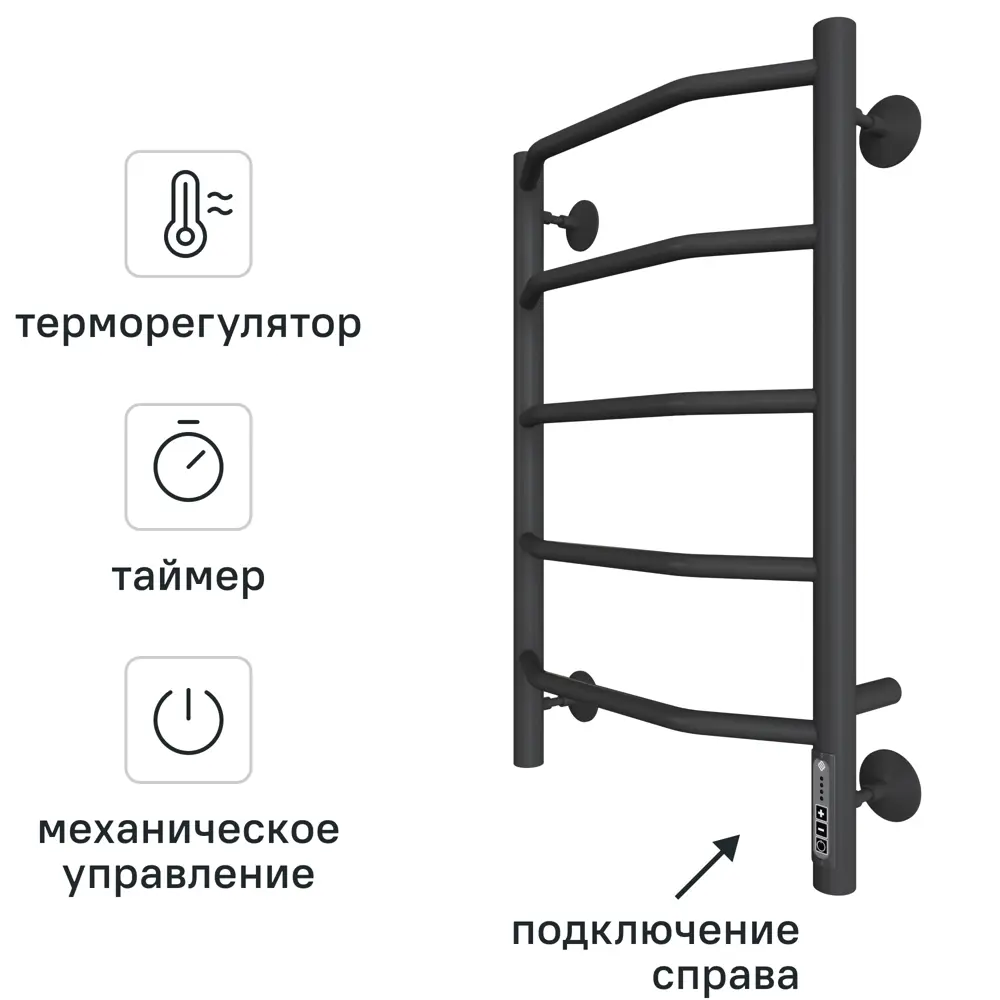Полотенцесушитель электрический Вармо Нептун П5 400x600 мм 160 Вт с терморегулятором лесенка цвет черный 84953379 STLM-2151517 