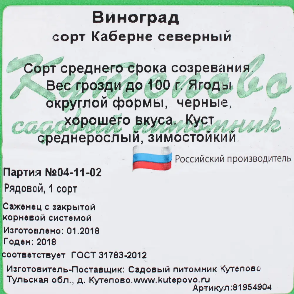 Виноград плодовый С2 «Каберне северный» h50 81954904 STLM-2072979 Santreyd  - Вид №4