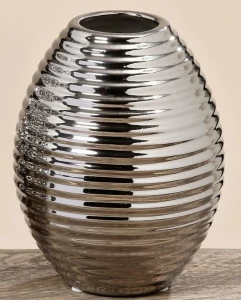 Ваза керамическая серебро полосы 18 см Celly FRATELLI BARRI ART 00-3886111 Серебро