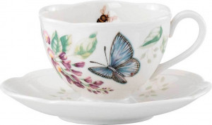 10554188 Lenox Чашка чайная с блюдцем Lenox "Бабочки на лугу" 240мл (синяя) Фарфор