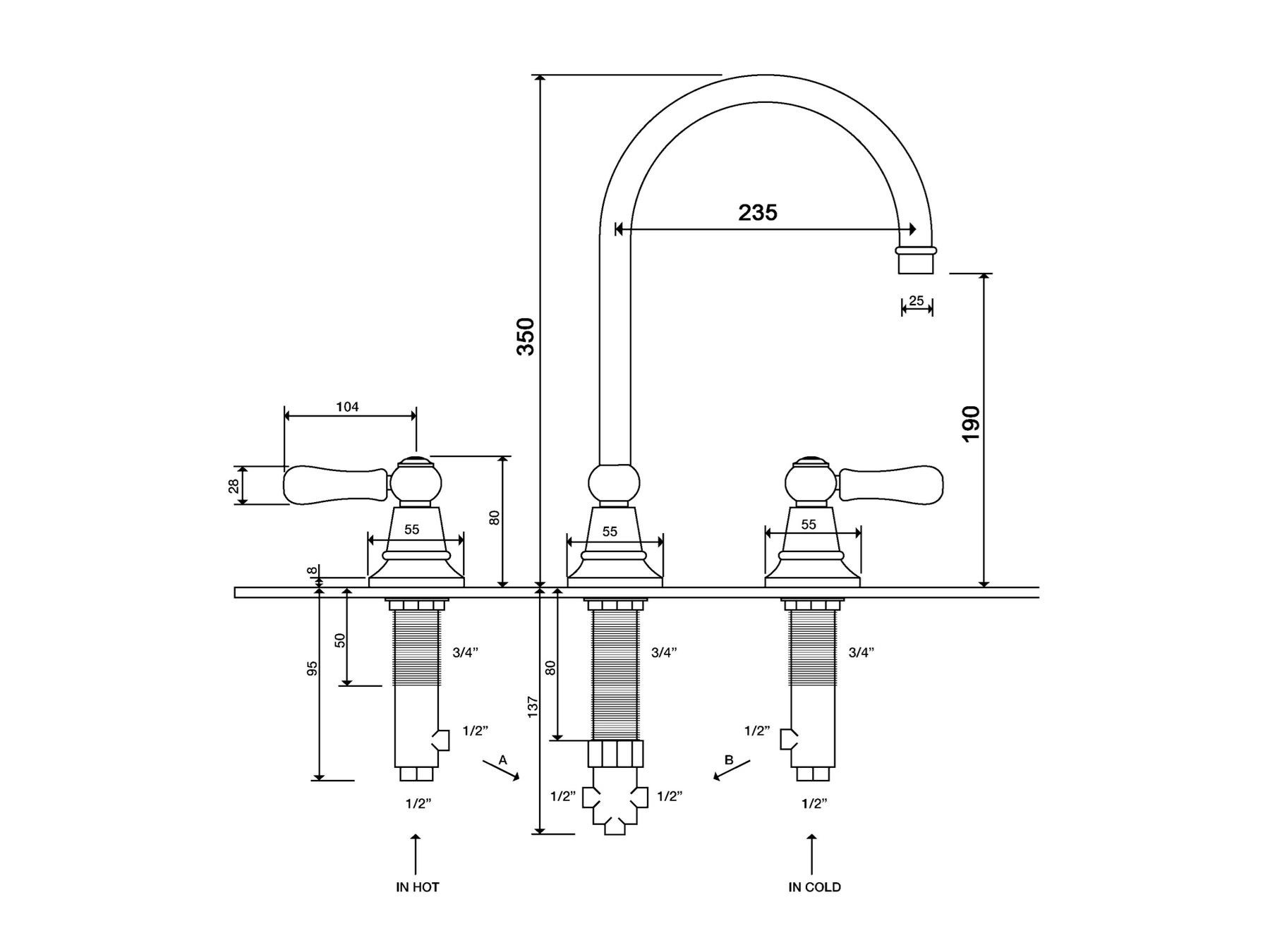 Смеситель для кухни с 3 отверстиями rvb FLAMANT BUTLER ARCH-00002924