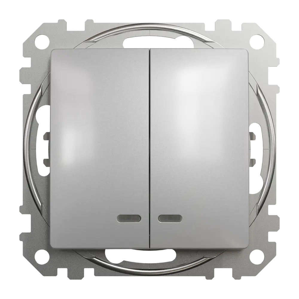 Выключатель встраиваемый Systeme Electric Sedna Design 2 клавиши с подсветкой, цвет алюминий Sedna Design Elements STLM-2167923