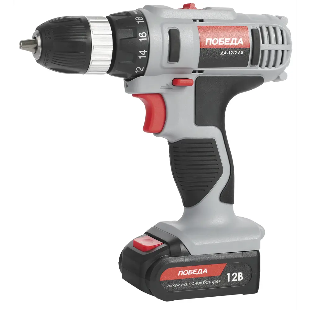 Дрель-шуруповерт аккумуляторная Победа ДА-12/2, 12 В Li-ion 2x2 Ач STLM-2186994