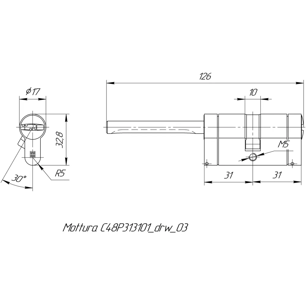 Цилиндр Mottura Champions 48 C48P513101C5, 46x10x26 мм, ключ/шток, цвет матовый никель, без вертушки STLM-2063370 - Вид №4